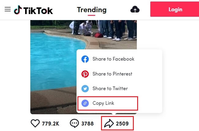 Copy video URL on Tiktok App